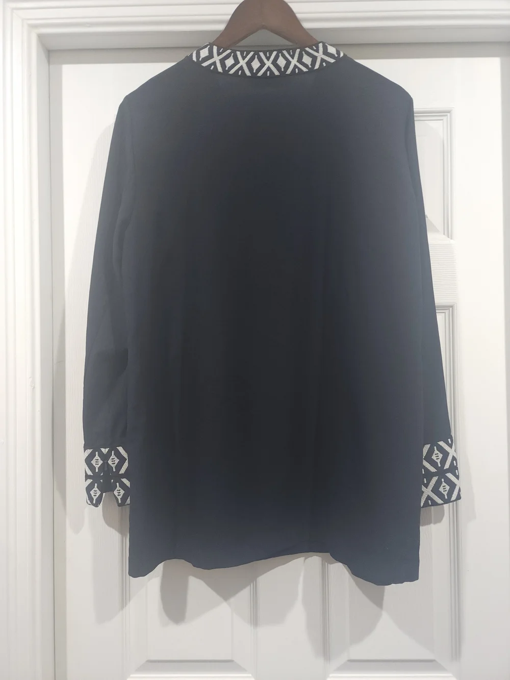 Tory Burch Navy Tunic with White Geometric Trim